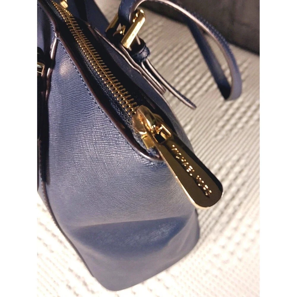 Michael Kors Navy Saffiano Leather Tote Bag Jet Set Travel Gold Logo Charm